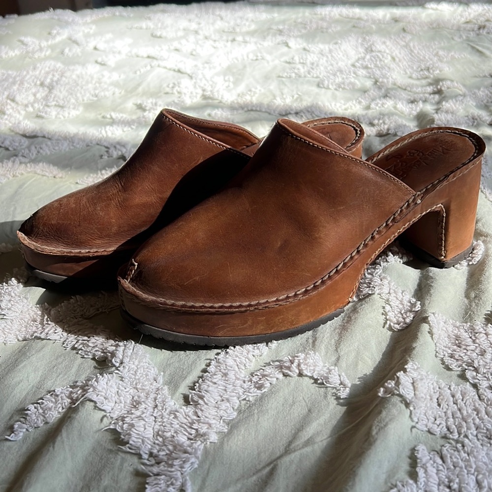 Platform leather clogs